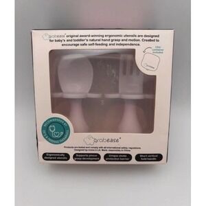 Grabease Ergonomic Baby Infant Toddler Spoon Fork Utensils White